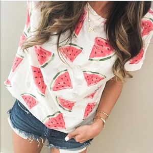 Watermelon Print Frayed Dot Tee